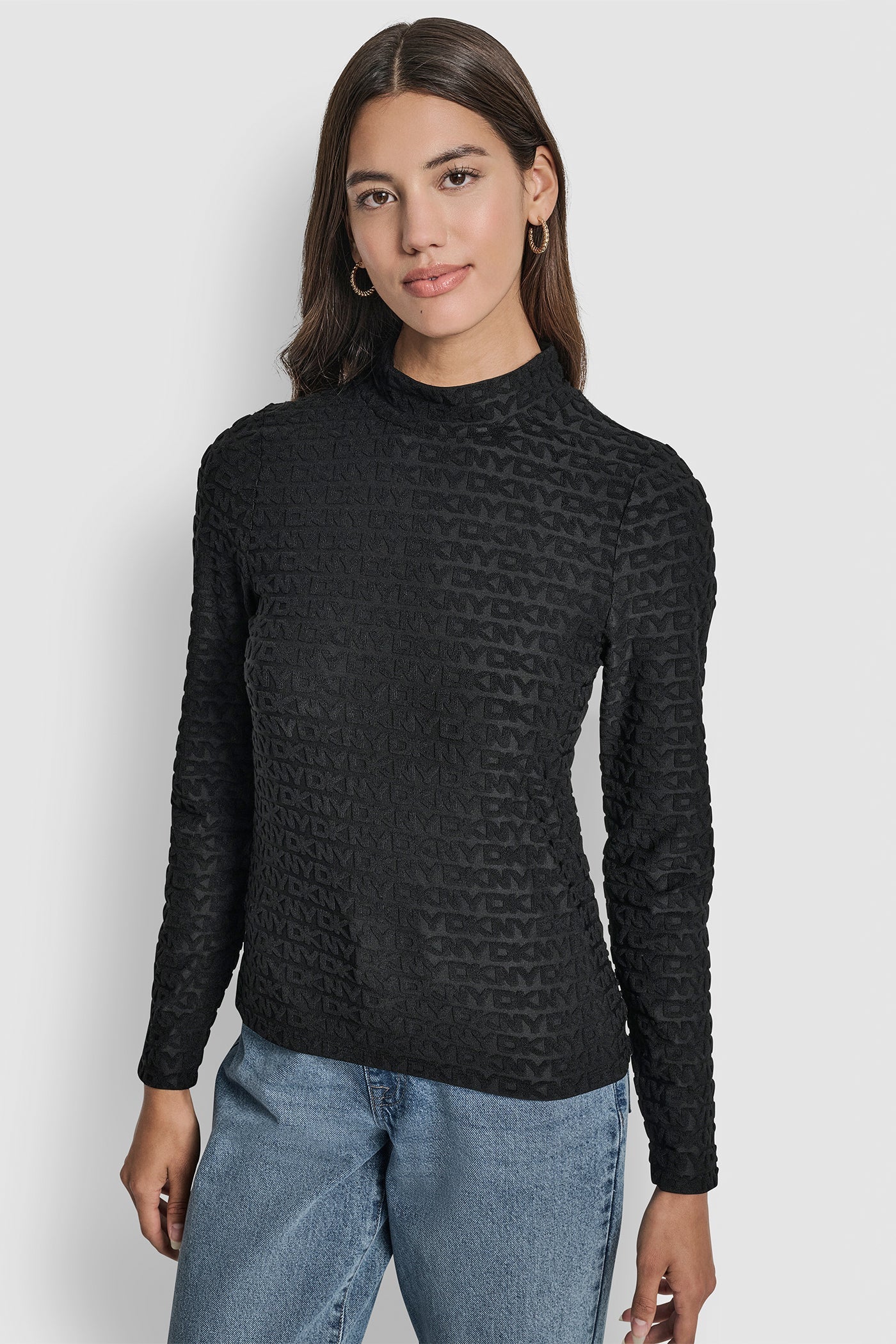 LOGO JACQUARD LONG SLEEVE MOCK NECK TEE