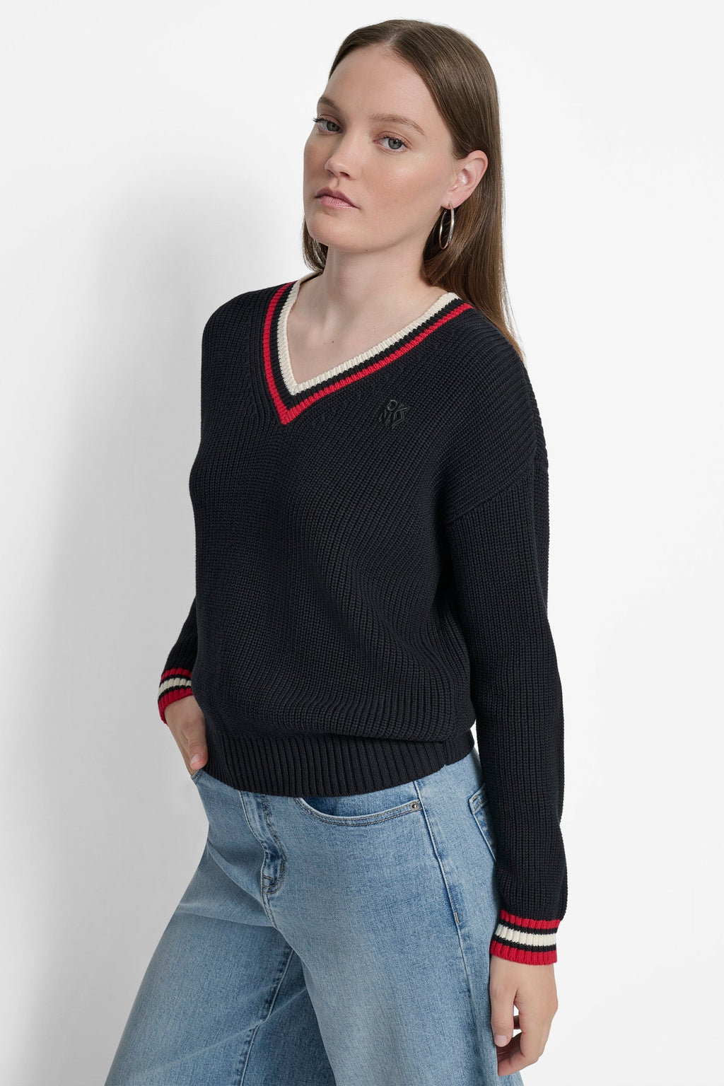 STRIPED LOGO-EMBELLISHED SWEATER