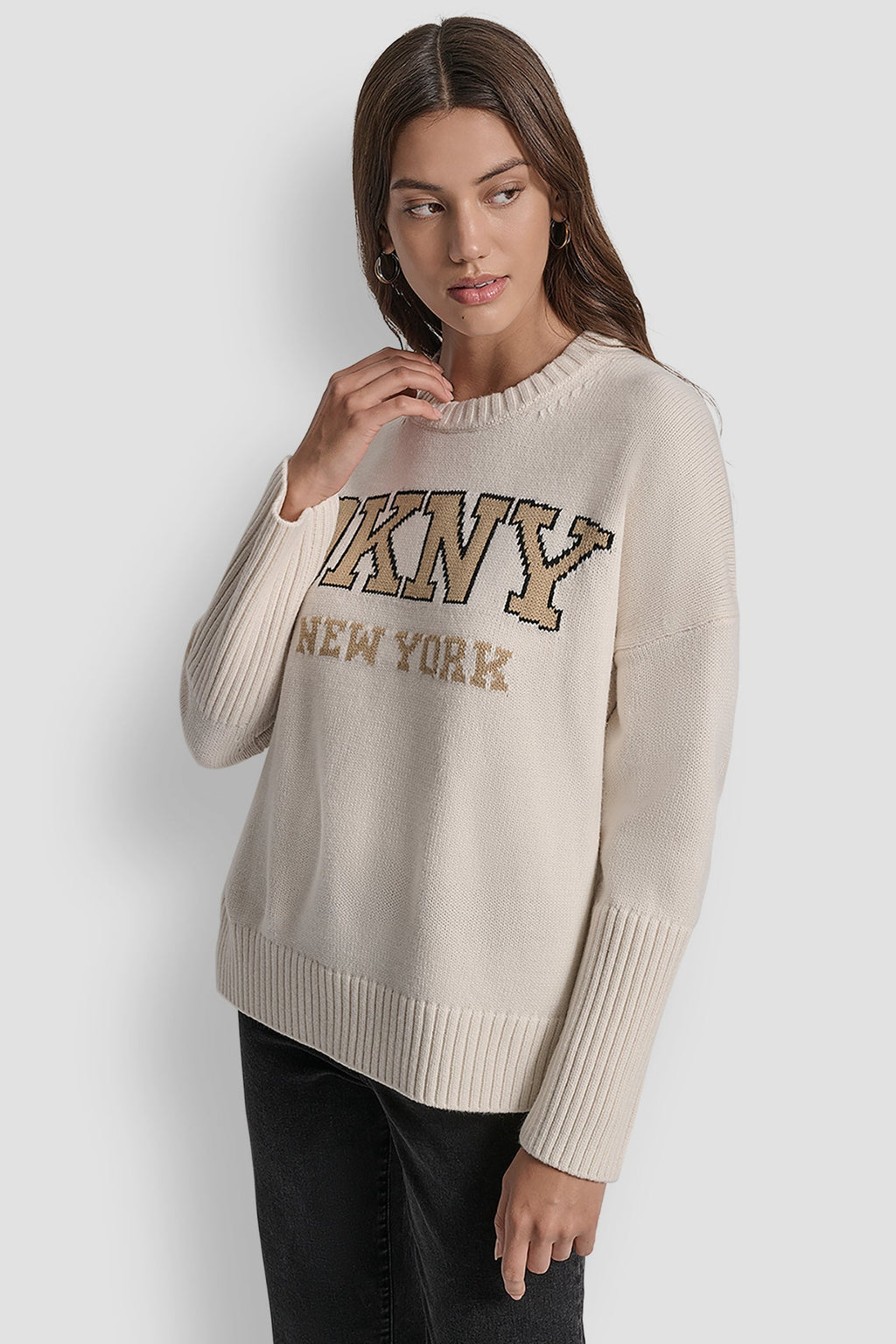 VARSITY LOGO INTARSIA CREW NECK RELAXED SWEATER