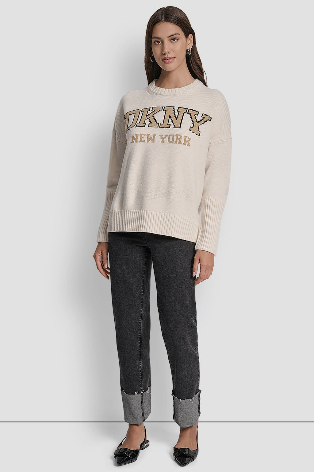 VARSITY LOGO INTARSIA CREW NECK RELAXED SWEATER