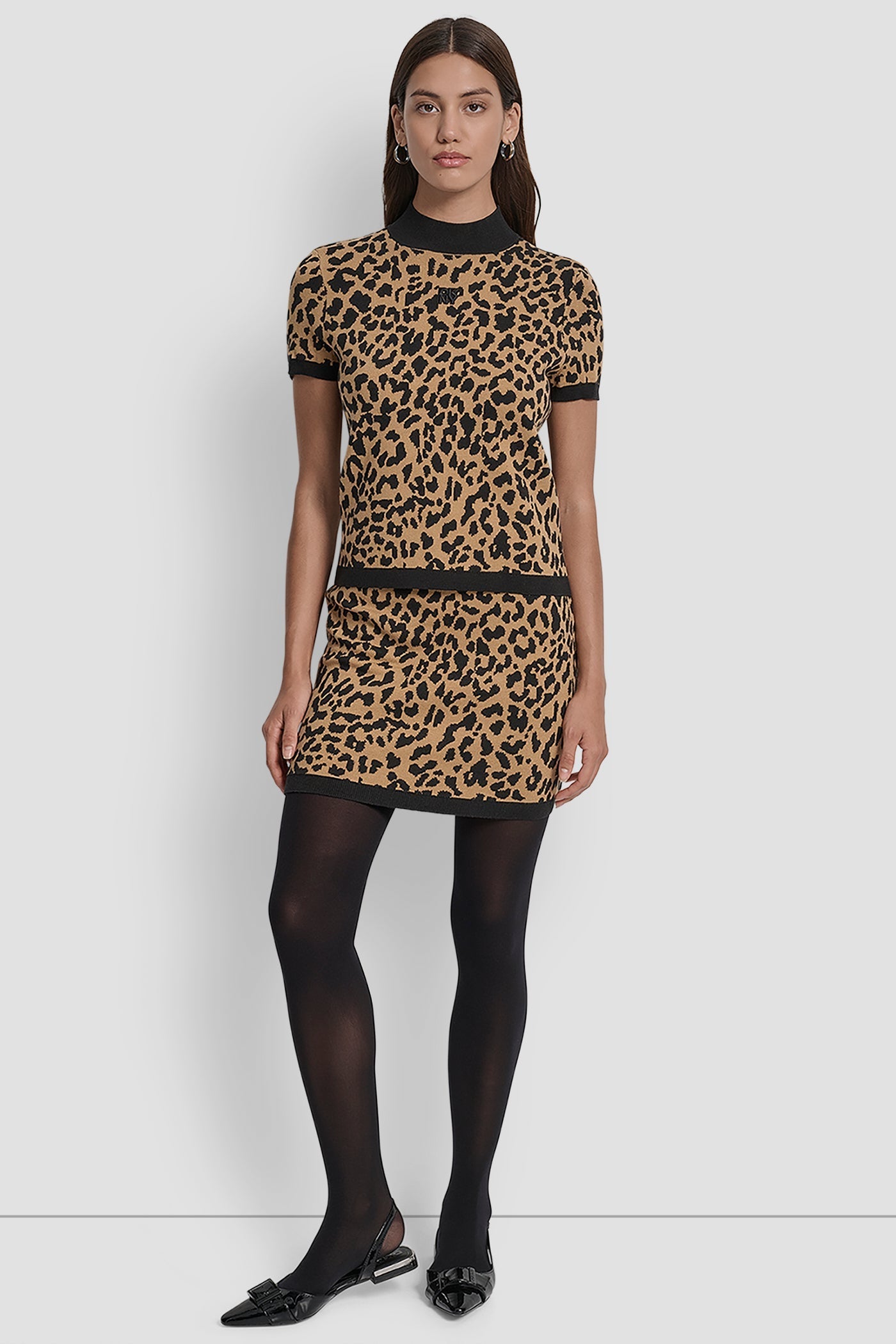 CAP SLEEVE MOCK NECK CHEETAH JACQUARD SWEATER