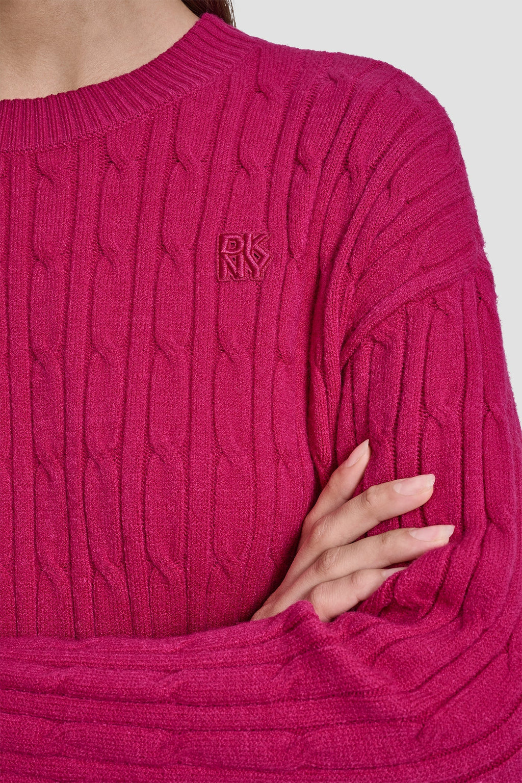 CABLE LONG SLEEVE CREW NECK WITH BABY ROLL AT HEM